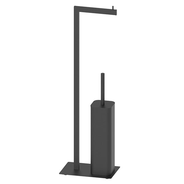 OMG Ayaklı Tuvalet Kağıtlık+Fırçalık, Kare, 13xh65x20cm - Mat Siyah