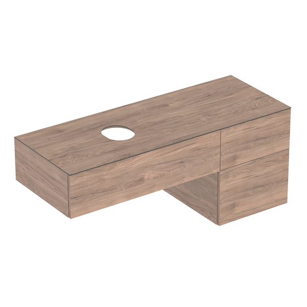 Geberit VariForm çanak lavabo dolabı, üç çekmeceli, etajerli ve sifonlu: 135x55x51cm, Amerikan cevizi