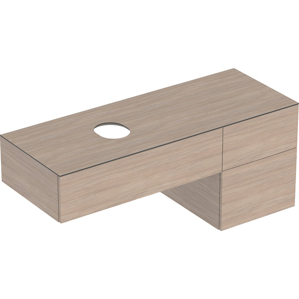 Geberit VariForm çanak lavabo dolabı, üç çekmeceli, etajerli ve sifonlu: 135x55x51cm, Meşe