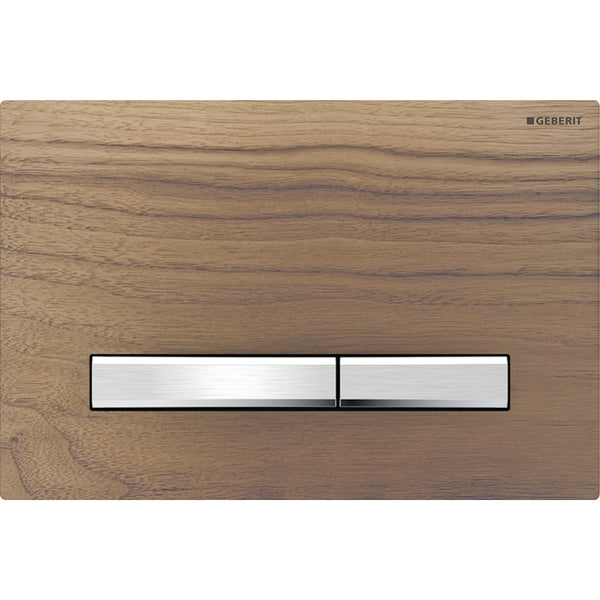 2 kademeli deşarj için Geberit Sigma50 kare kumanda kapağı, krom metal rengi: Montaj plakası: krom / Parlak, Kapak: Amerikan cevizi, Tuş: krom / Fırçalanmış, temizliği kolay kaplama