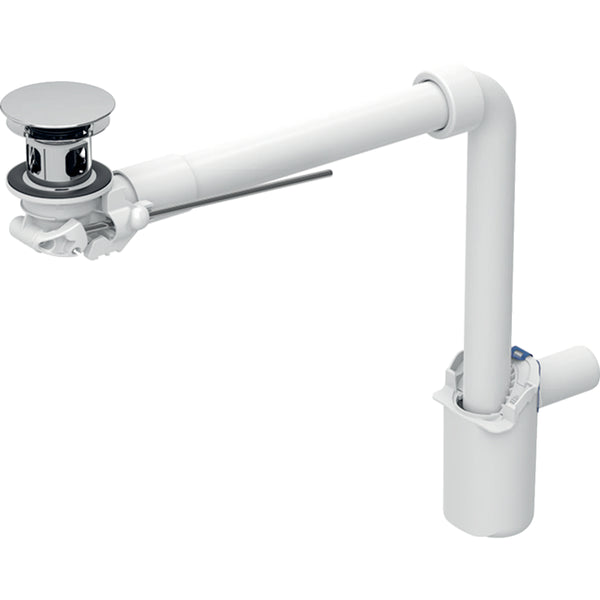 Geberit yer tasarruflu model lavabo gideri, dar model, kol kumandalı ve dış valf tapalı: d=32mm, G=1 1/4″, krom / Parlak