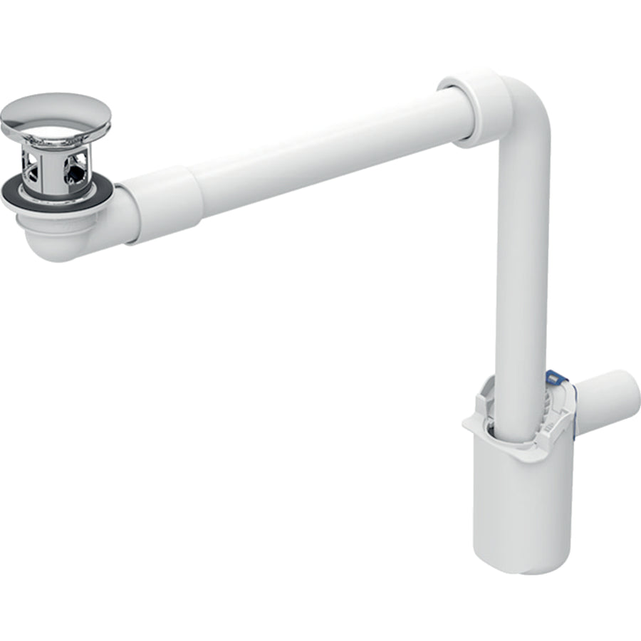 Geberit yer tasarruflu model lavabo gideri, dar model, basma kumandalı ve dış valf tapalı: d=32mm, G=1 1/4″, krom / Parlak