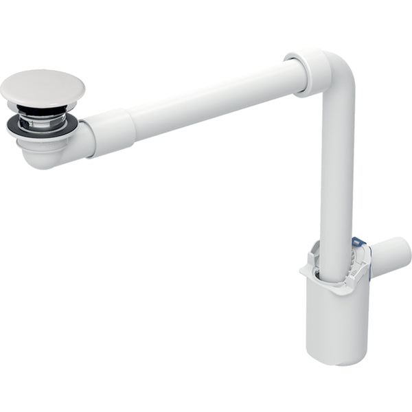 Yer tasarruflu, dar tasarımlı, lavabo sifonu, serbest çıkışlı ve kapaklı, yatay çıkış, Geberit ONE lavabo için, dikey çıkış: d=32mm, G=1 1/4″, beyaz