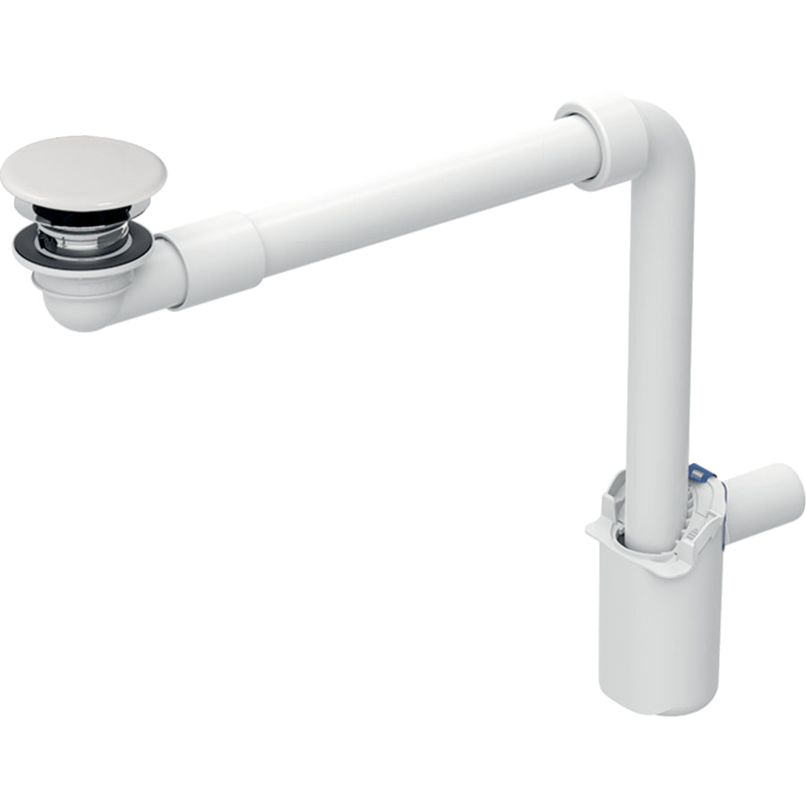 Yer tasarruflu, dar tasarımlı, lavabo sifonu, serbest çıkışlı ve kapaklı, yatay çıkış, Geberit ONE lavabo için, dikey çıkış: d=32mm, G=1 1/4″, beyaz