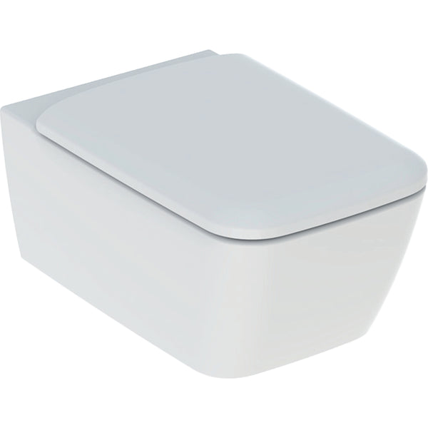 Geberit iCon taharet fonksiyonlu alçak tip, kare, asma klozet seti, kapalı form, Rimfree, klozet kapaklı: T=54cm, beyaz