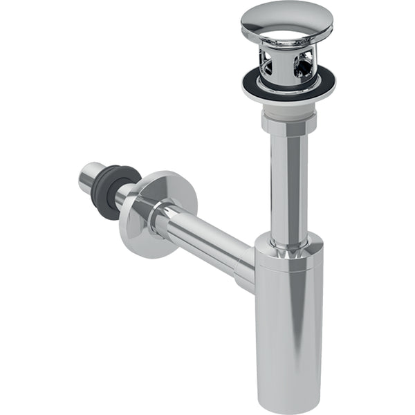 Geberit sifonlu lavabo gideri, basmalı dış valf tapası, yatay çıkış: d=32mm, G=1 1/4″, krom / Parlak