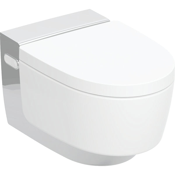 Geberit AquaClean Mera Classic asma akıllı klozet sistemi: Klozet seramiği: beyaz / KeraTect, Tasarım kapak: krom / Parlak