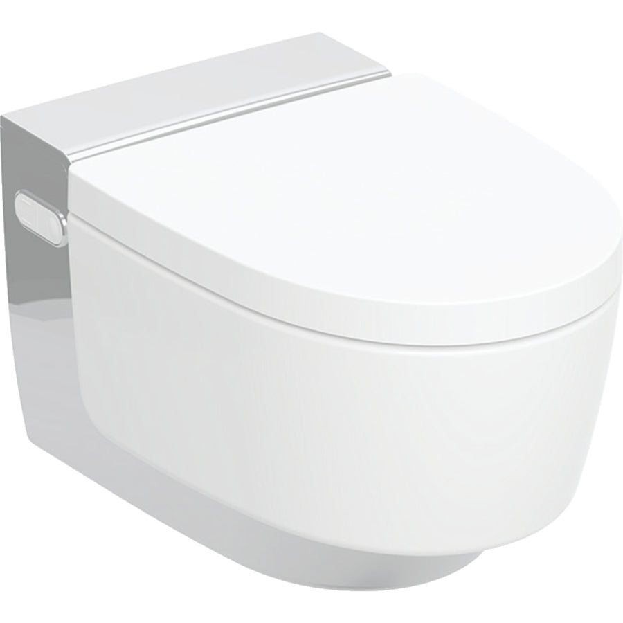 Geberit AquaClean Mera Classic asma akıllı klozet sistemi: Klozet seramiği: beyaz / KeraTect, Tasarım kapak: krom / Parlak