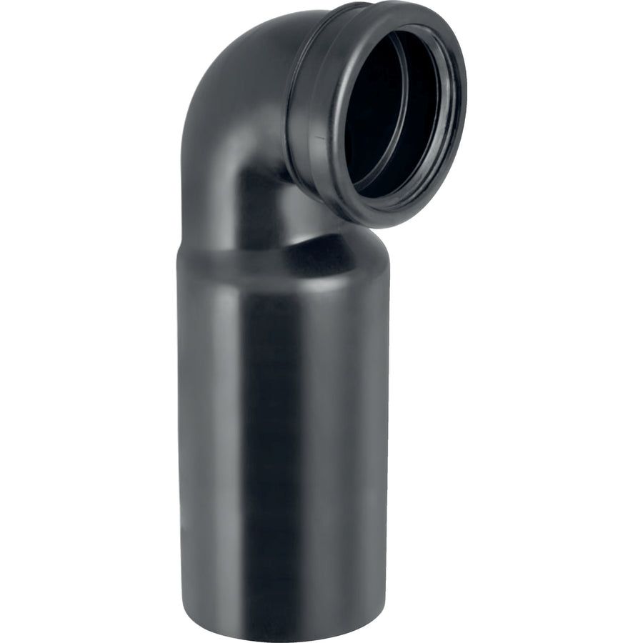 Dudaklı contalı Geberit PE 90° sifon dirseği, uzatılmış, asma klozet için: d=90mm, d1=90mm