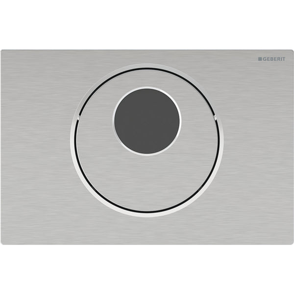 Geberit elektronik klozet deşarj kontrolü, elektrikli, Sigma 8 cm gömme rezervuar için, Sigma10 kumanda kapaklı, round, otomatik/temassız/manuel: Kumanda kapağı, Tuş: Fırçalanmış, temizliği kolay kaplama, Tasarım halkası: Parlak