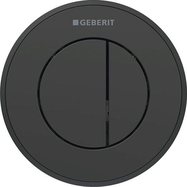 Geberit tip 10 uzaktan kumanda, yuvarlak, pnömatik, 2 kademeli deşarj, gömme basma butonu: Tuş, Rozet: siyah / Parlak, Tasarım halkası: mat siyah