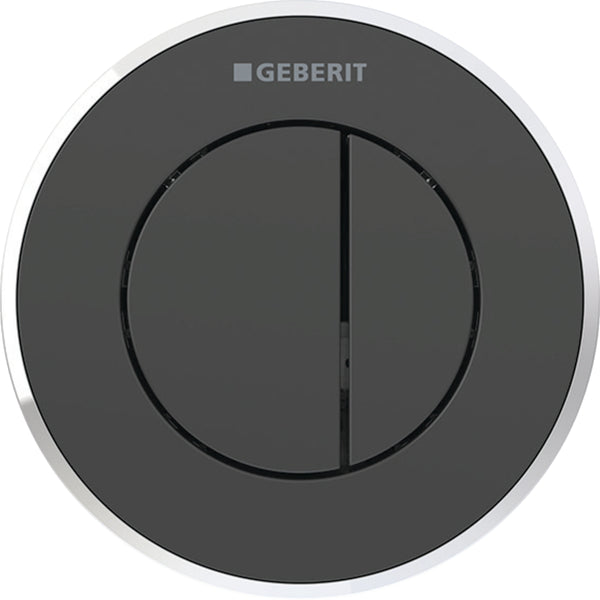 Geberit tip 10 uzaktan kumanda, yuvarlak, pnömatik, 2 kademeli deşarj, Sigma 8 cm gömme rezervuar için, gömme basma butonu: Tuş, Rozet: siyah / Parlak, Tasarım halkası: krom / Parlak