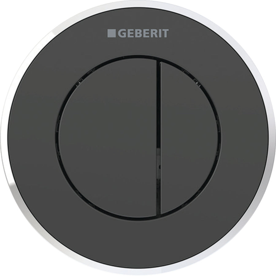 Geberit tip 10 uzaktan kumanda, yuvarlak, pnömatik, 2 kademeli deşarj, Sigma 8 cm gömme rezervuar için, gömme basma butonu: Tuş, Rozet: siyah / Parlak, Tasarım halkası: krom / Parlak