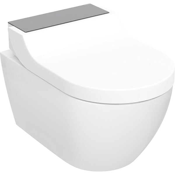 Geberit AquaClean Tuma Comfort asma komple klozet sistemi: Klozet seramiği: beyaz / KeraTect, Tasarım kapak: siyah / Cam