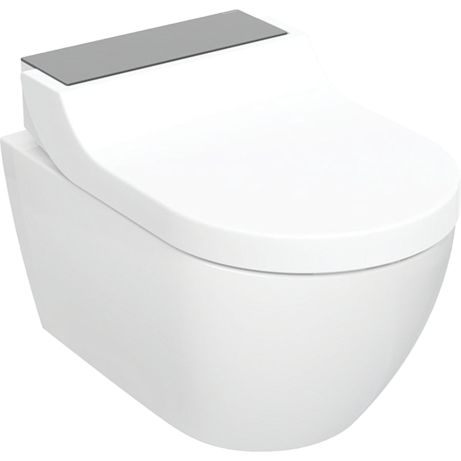 Geberit AquaClean Tuma Comfort asma komple klozet sistemi: Klozet seramiği: beyaz / KeraTect, Tasarım kapak: siyah / Cam