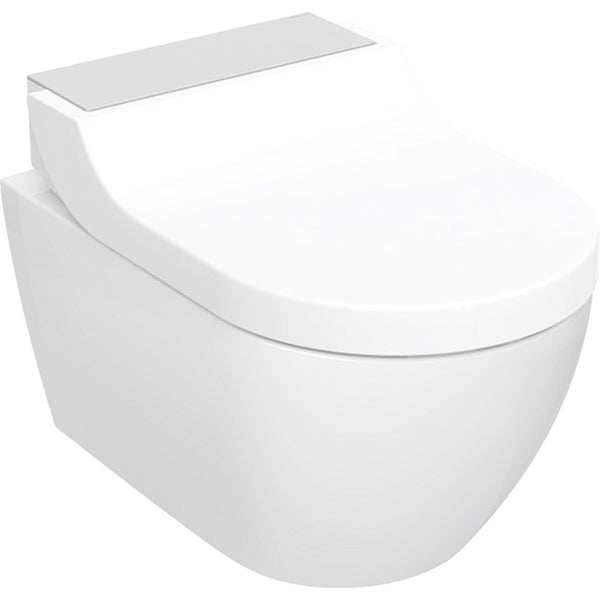 Geberit AquaClean Tuma Comfort asma komple klozet sistemi: Klozet seramiği: beyaz / KeraTect, Tasarım kapak: Fırçalanmış paslanmaz çelik