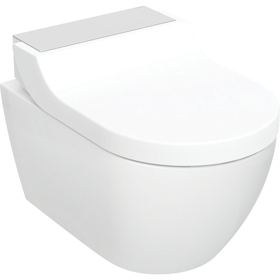 Geberit AquaClean Tuma Comfort asma komple klozet sistemi: Klozet seramiği: beyaz / KeraTect, Tasarım kapak: Fırçalanmış paslanmaz çelik