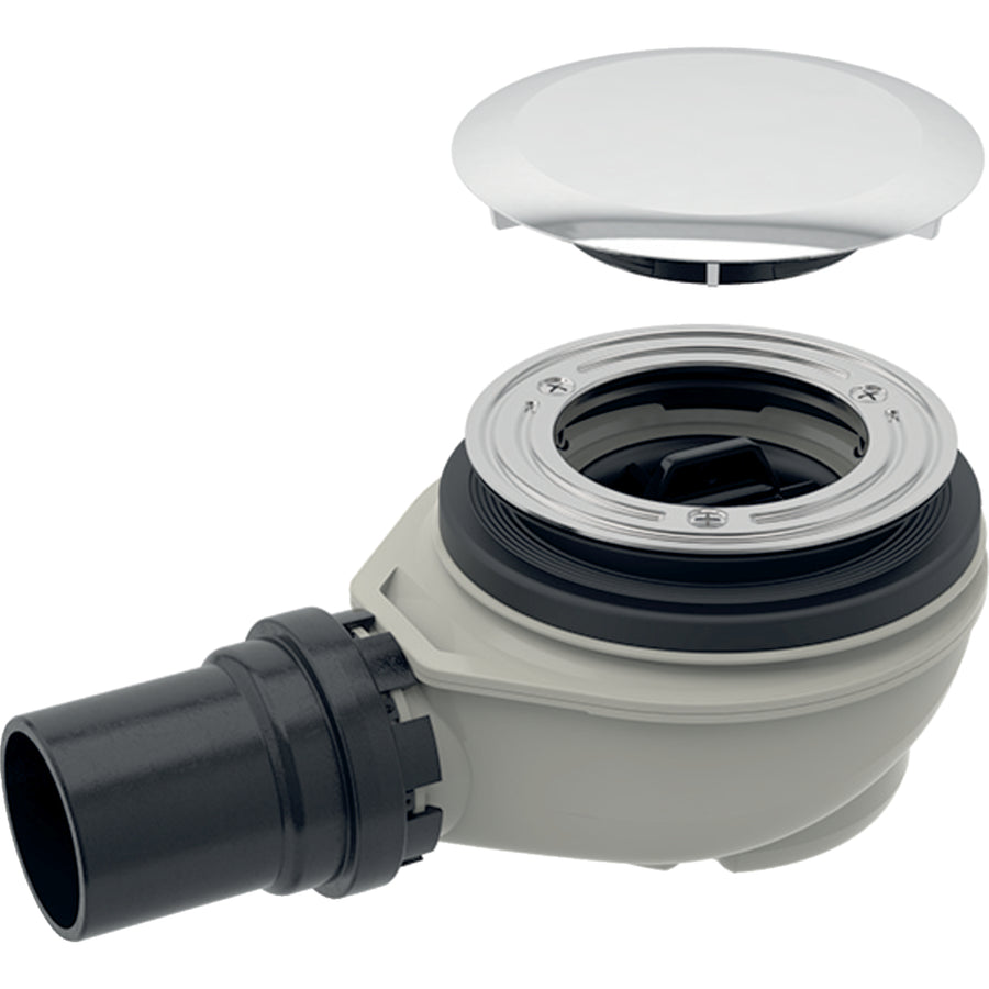 Geberit duş teknesi gideri d90, tahliye kapağı ile, sifon yüksekliği 50 mm, PE çıkış: d=40mm, krom / Parlak, Bağlantı manşonu=PE-HD
