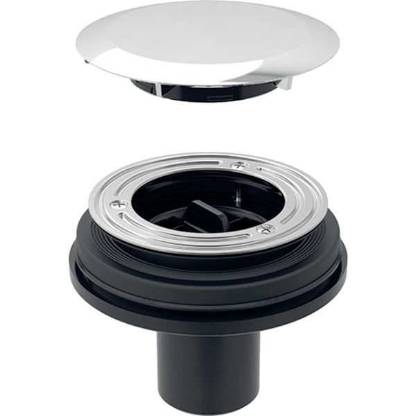 Geberit duş teknesi gideri d90, zemine entegre montaj için, sifonsuz, tahliye kapağı ile: d=50mm, krom / Parlak