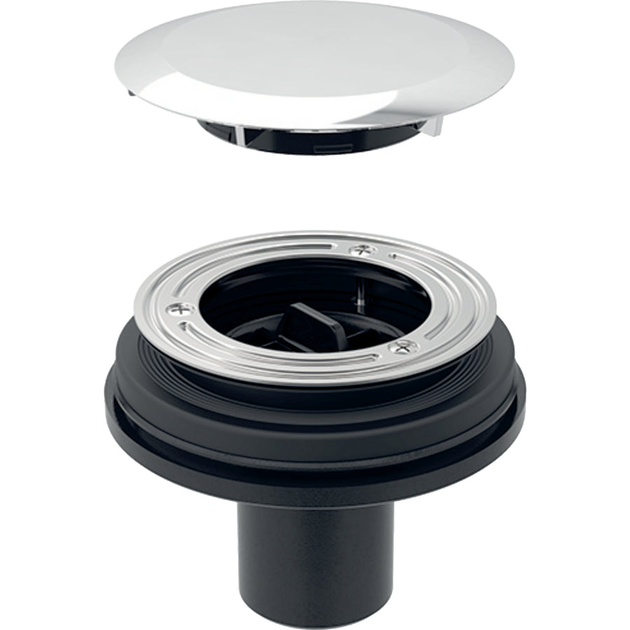 Geberit duş teknesi gideri d90, zemine entegre montaj için, sifonsuz, tahliye kapağı ile: d=50mm, krom / Parlak