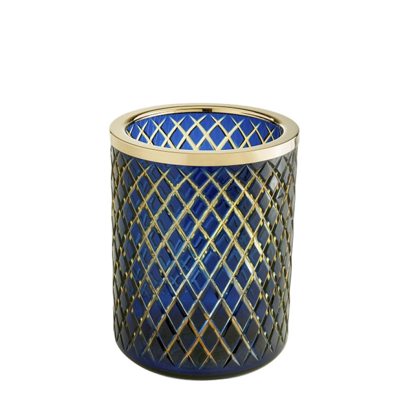 3SC Arabesque Çöp Kovası, Açık, Ø20xh28cm - Amber&Mavi/Altın