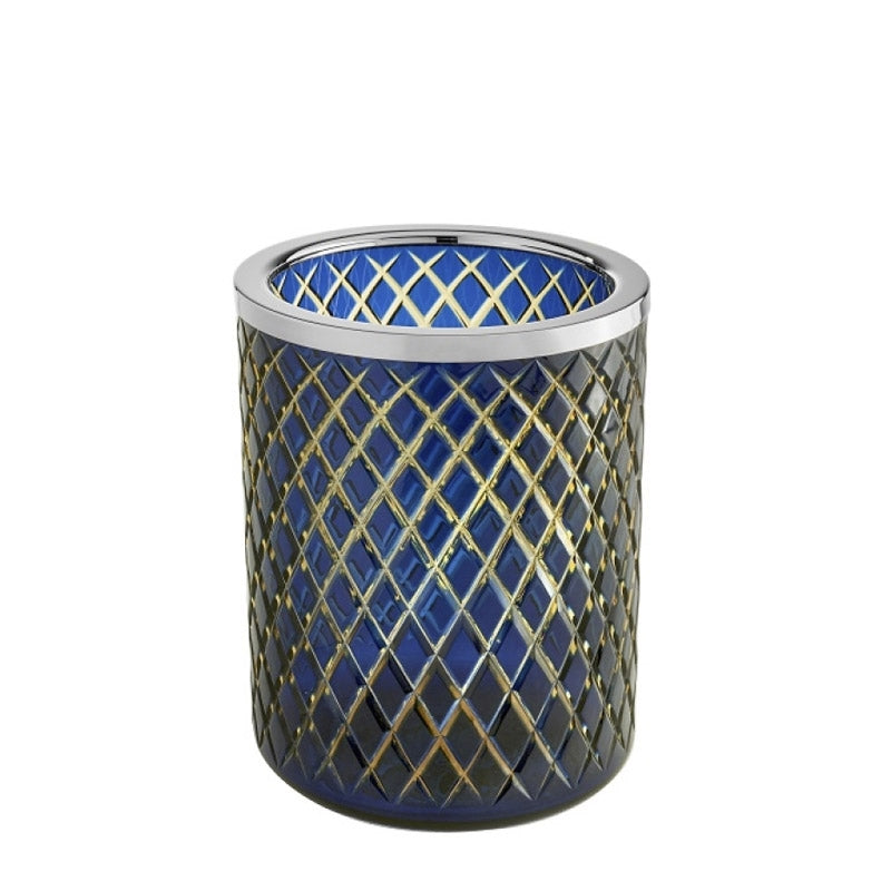3SC Arabesque Çöp Kovası, Açık, Ø20xh28cm - Amber&Mavi/Krom