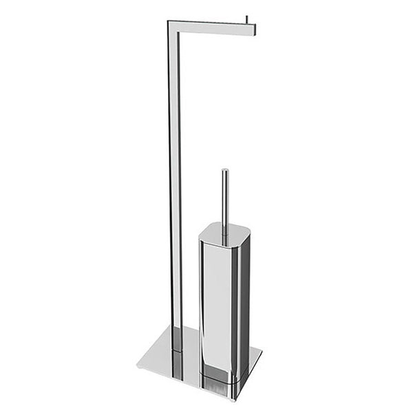 OMG Ayaklı Tuvalet Kağıtlık+Fırçalık, Kare, 13xh65x20cm - Krom