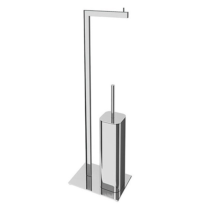 OMG Ayaklı Tuvalet Kağıtlık+Fırçalık, Kare, 13xh65x20cm - Krom
