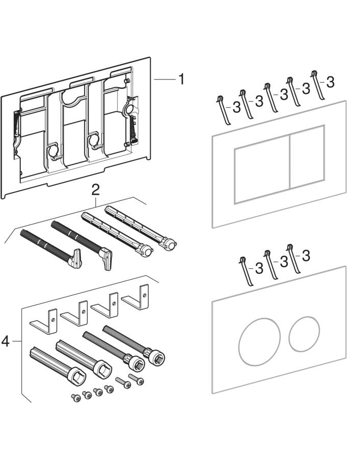 Sigma40 actuator plates, for çift kademeli, round and square — Geberit resmî montaj çizimi