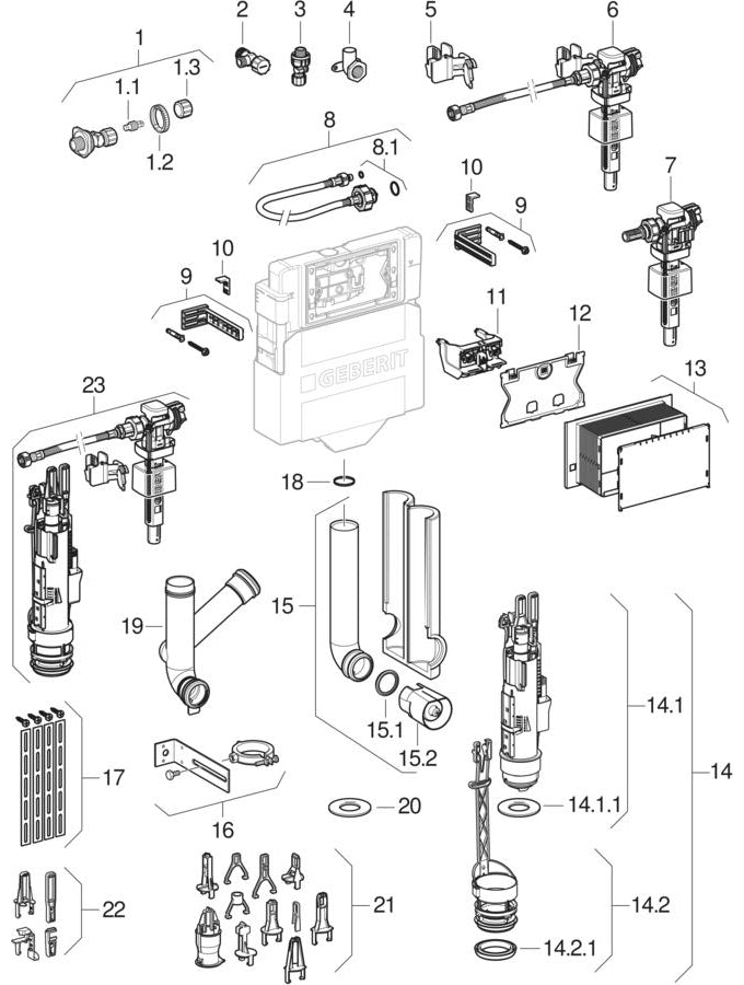 Sigma gömme rezervuar 12 cm (UP320) — Geberit resmî montaj çizimi