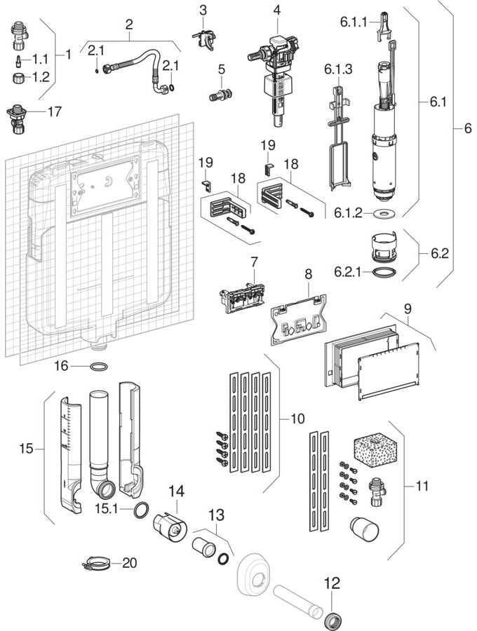 Sigma gömme rezervuar 8 cm, front actuation (UP720) — Geberit resmî montaj çizimi