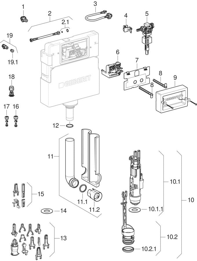 Delta gömme rezervuar 12 cm (UP100) — Geberit resmî montaj çizimi