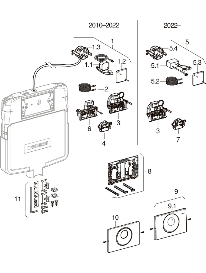 WC flush controls with electronic flush actuation, şebeke beslemeli, çift kademeli, touchless, for Sigma gömme rezervuar 8 cm — Geberit resmî montaj çizimi