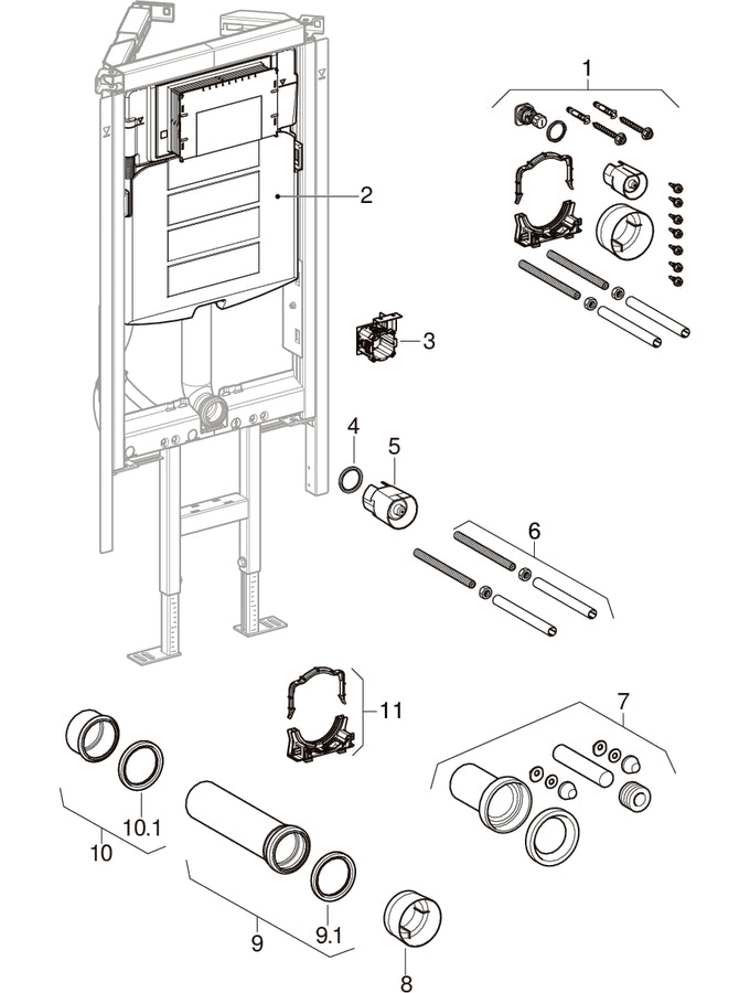 Geberit Duofix elements for asma klozet, with Sigma gömme rezervuar 12 cm, corner construction (UP320) — Geberit resmî montaj çizimi