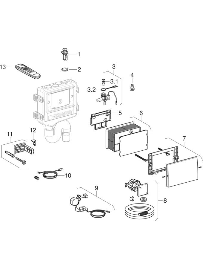 Hygiene flush units (years of manufacture 2007–2015) — Geberit resmî montaj çizimi