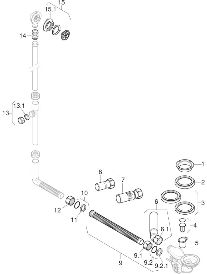 Bathtub drains with turn handle actuation, d90 — Geberit resmî montaj çizimi